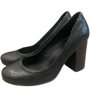 Frye Carson Leather Block Heel Pump Black Round Toe Classic Preppy Mod Retro 8.5